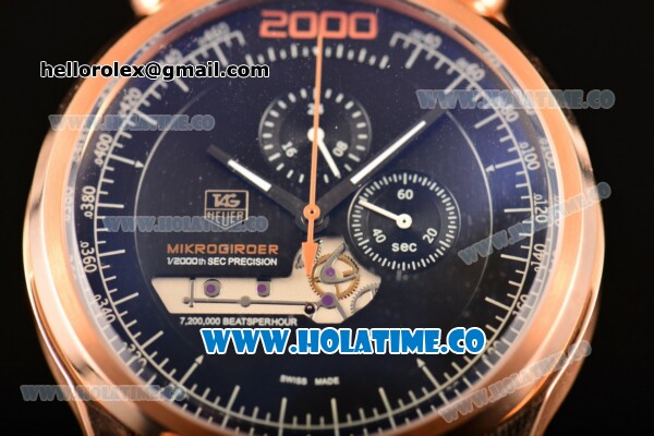 Tag Heuer Mikrogirder 2000 Chrono Miyota Quartz Rose Gold Case with Black Dial and Rubber Strap - Orange Second Hand - Click Image to Close